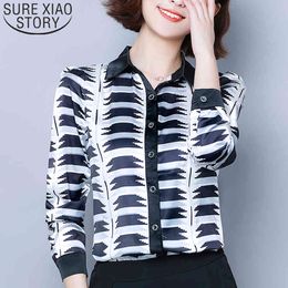 Womens And Blouses Ladies Chiffon Shirt For Women Long Sleeve Button Geometric V-Neck Plus Size Tops 6488 50 210415