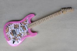 Pink body electric guitar, Transparent pickguard and Rosewood fingerboard,Maple neck, Provide Customised services