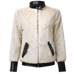 2021 cappotto di pelliccia di coniglio misto invernale giacca con cerniera calda da donna nuova capispalla casual femminile Y0829