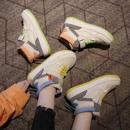 children high-top running sneakers spring and autumn boys girls breathable leather surface mesh basketball shoes 210713