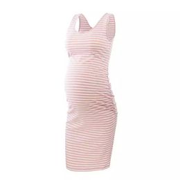 Maternity Vest Dresses Summer Sleeveless O-neck Stripe Casual Sundress Pregnancy Dress Ladies Skirt Clothes Pregnant Clothes Y0924