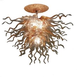 Custom Hand Blown Glass Chandeliers Murano Hanging LED Pendant Lamp Living Room Chandelier Lightings Clear Amber Color 70cm Modern Art Designed Lights LR371