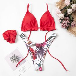 High Cut Bikini Set Swimsuits Push Up Swimwear Women Red Biquini Two Pieces Bathing Suits Sexy Halter Tropical Beach Wear 210520