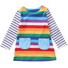 Spring Autumn Cute Baby Kids Girls Stripe Clothes Long Sleeve rainbow Dress Party Princess Dress Q0716