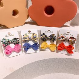 2 Pcs Korean Sweet Girl Princess Duckbill Clip Headdress Fashion Children's Fabric Floral Bow Hairpin Hair Accessories