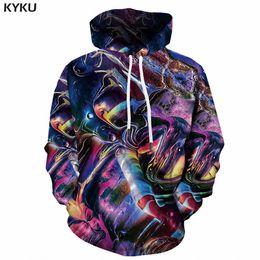 Kyku Marca Galáxia Hoodie Homem Espaço Capuz Casual Abstrato 3D Impresso Psicodélico Hoody Anime Suéter Impresso Mens Roupas H0909