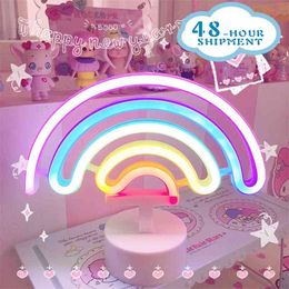 Fowecelt Rainbow Unicorn LED Neon Night Light Home Decor Kids Girls Kawaii Bedroom Interior Lighting Aesthetic Room Decor Lamp 210727