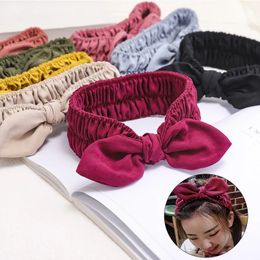 High Quality Solid Color Hair Band Pleated Elastic Headbands Bow Hairband Hair Accessories for Women Rabbit Ear Headband
