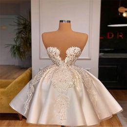 Chic Wedding Dresses Lace Appliques Off Shoulder Beads Bridal Gowns Mini A Line Vestidos De Novia