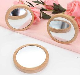 Wood Small Round Mirror Portable Pocket Mirror Wooden Mini Makeup Mirror Wedding Party Favor Gift Custom by sea RRE11974