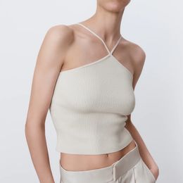 Stylish Halter Without Shoulder Tank Top Women Stretchy Design Sleeveless Female Chic Knitted Tops Girl Sweaters 210430