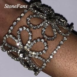 Stonefans Statement Rhinestone Wide Bracelets For Women Luxury Bridal Crystal Flower Party Wedding Jewelry Bangle