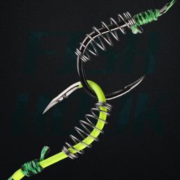 Fishing Hooks Double Spring Hook With Sub-line Barbed Linked Line High Carbon Steel Fluorescence Fish Gear