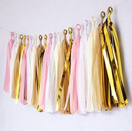 Rose Gold Wedding Decoration Paper Aluminium foil Tassel Garland Metallic Banner Baby Shower Birthday Party Decor