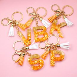 Cute Orange 26 Initials Letter Pendant Key Chains for Women Acrylic Resin Keyrings Car Key Ring Holders Bag Tassel Charm Jewellery