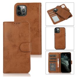 Wallet Phone Cases for iPhone 14 13 12 11 Pro Max X XS XR 7 8 Plus 2in1 High-grade Calfskin Texture PU Leather Flip Kickstand Cover Case with Card Slots