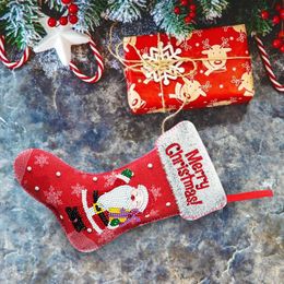 -Decorazioni natalizie Calze fai da te Snowman Diamante Pittura Tessuto Ornamenti Albero Calzini Pendenti Regali Borsa Decorazione del partito