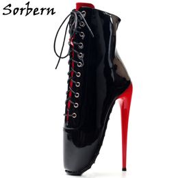 Sorbern Lockable Ballet Boots Women Ankle High Stilettos Lace Up Red Heels Fetish Shoes For Queen Tiptoe Walk Shoes Custom Colours