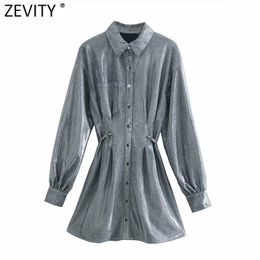 Women Vintage Sexy Backless Shining Mini Shirt Dress Female Long Sleeve Breasted Lace Up Casual Slim Retro Vestido DS4834 210420