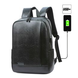 Backpack Men's PU Leather College Student Schoolbag Large Capacity Travel Waterproof Business Computer Outdoor