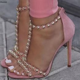 Olomm Women T-strap Sandals Sexy Stiletto High Heels Nice Open Toe Gorgeous Pink Party Shoes US Plus Size 5-15