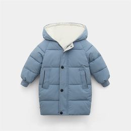 Winter Kids Coats Children Boys Jackets Fashion Thick Long Coat Girls Hooded Outerwear Snowsuit 3-10Y Teen Clothes 211204