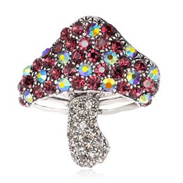 Fashion Rainbow Crystal Cute Mushroom Brooches Silver Color Rhinestones Alloy Plant Brooch Lady Party Pins