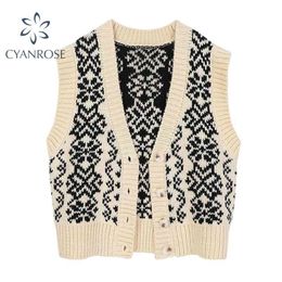 Knit Vest Top Women Ins Geometric V Neck Sleeveless Waistcoat Female Fashion Retro Korean Spring Chic Warm Knitted Tops 210515