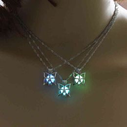 Glow in the Dark Butterfly Necklace Locket Cage Pendant for Women Girls Fluorescent Luminous Jewellery Halloween Gift