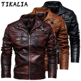 Autumn Leather Jacket Men PU Leather Motorcycle Jacket Vintage Style Coat Men Biker Coat Slim Fit Stand Collar Zip Up Fashion 211119