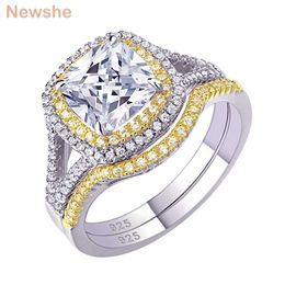 she 925 Sterling Silver Halo Yellow Gold Colour Engagement Ring Wedding Band Bridal Set For Women 1.8Ct Cushion Cut AAAAA CZ 211217