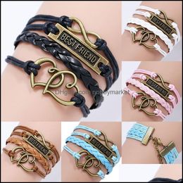 Charm Bracelets Jewelry Classic Friend Letter For Women Men Braided Leather Rope Double Heart Infinity Wrap Bracelet Friendship Drop Deliver