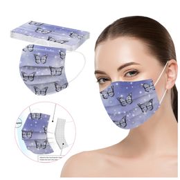 2021 Classic One-time adult printing cartoon mask fashion printing three-layer flower butterfly style Non-woven PM2.5