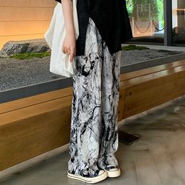 Y2K Fashion Casual Women's Trousers Tie Dye Elastic High Waist Loose Straight Wide Leg Pants Refreshing All-Match Bottoms 2021 Q0801