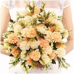 Decorative Flowers & Wreaths European Style Artificial Pearl Chrysanthemum Simulation Bouquet Wedding Decoration Holding Flower Home Decor