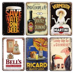 Antique Coffee Save Water Drink Beer Logo Poster Art Iron Painting Retro Shabby Chic Cocktail Plaque Irish Pub Cafeteria Man Cave Bar Art Stickers Wall Deco