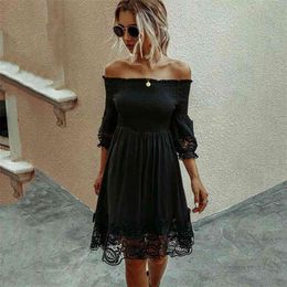 White Black Lace Dress Women Summer A Line Party Dresses Ladies Sundresses Off Shoulder Midi Backless Sexy Robe Femme 210331