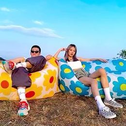 Camp Furniture Inflated Camping Chair Beach Rainbow Flower Lazy Air Sofa Picnic Sleeping Bed Inflatable Swimming Sun Lounger Outdoor