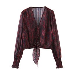 BLSQR Fashion Floral Print Crop Blouses Women Vintage Long Sleeve Hem Knot Female Shirts Blusas Chic Tops 210430