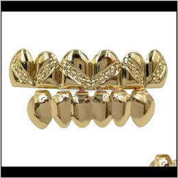 Grillz, Body Drop Delivery 2021 18K Real Gold Braces Punk Hip Hop Teeth Grillz Dental Mouth Fang Grills Up Bottom Tooth Cap Cosplay Party Rap