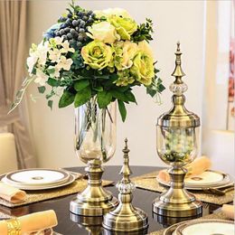 Decorative Flowers & Wreaths Flone Wedding Home Dining Table Decoration Simple European Style Metal Base Glass Vase Blown Process Material