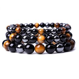 6 8 10mm Tiger Eye stone Bright Black Beads Bracelet Women Men Yoga hand string Jewelry Friendship gift