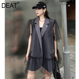 Women Gray Hidden Breasted Blazer Half Open Collar Short Butterfly Sleeve Loose Jacket Fashion Tide Summer 7E7793 210421