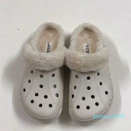 Men And Womens Chic Hole Shoes Fur Sandals New Warm Wool Slides Cave Casual Cotton Slippers Solid Colour Flip Flops Retail