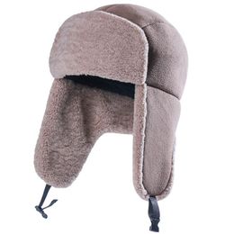 Berets Men&Women Winter Bomber Hats Plush Earflap Lamb Wool Snow Caps Pilot Trapper Northeast Warm Hat Lei Feng