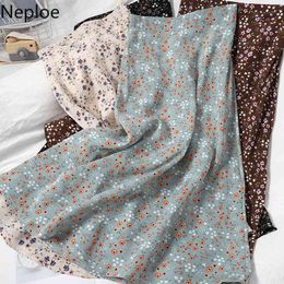 Neploe Vintage Floral Chiffon Long Skirts Summer Women Jupe Pleated Elastic High Waist Sweet Loose Korean Falas Mujer 4i610 210422