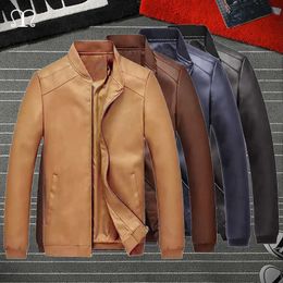 Leather Jacket Homme Autumn Fashion Long Sleeve Men's Punk Motor Biker Coat Outwear Male Brown Black Blue Overcoat 4XL Plus Size 211009