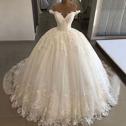 2020 Lace Ball Wedding Dresses Princess Gown Corset Sweetheart Cathedral Train Bridal Gowns Cheap 328 328