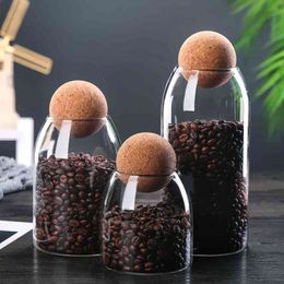 Glass Sealed Can Storage Jar Box Bottle Container Round Cork For Coffee Beans Kitchen 210331