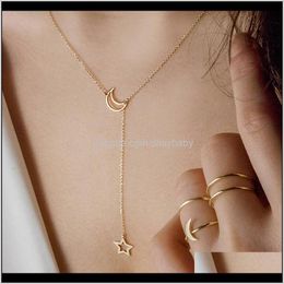 Necklaces & Pendants Drop Delivery 2021 Women Bohemian Simple Retro Moon Star Style Pendant Geometric Gold Necklace Chain Fashion Jewellery Oyh